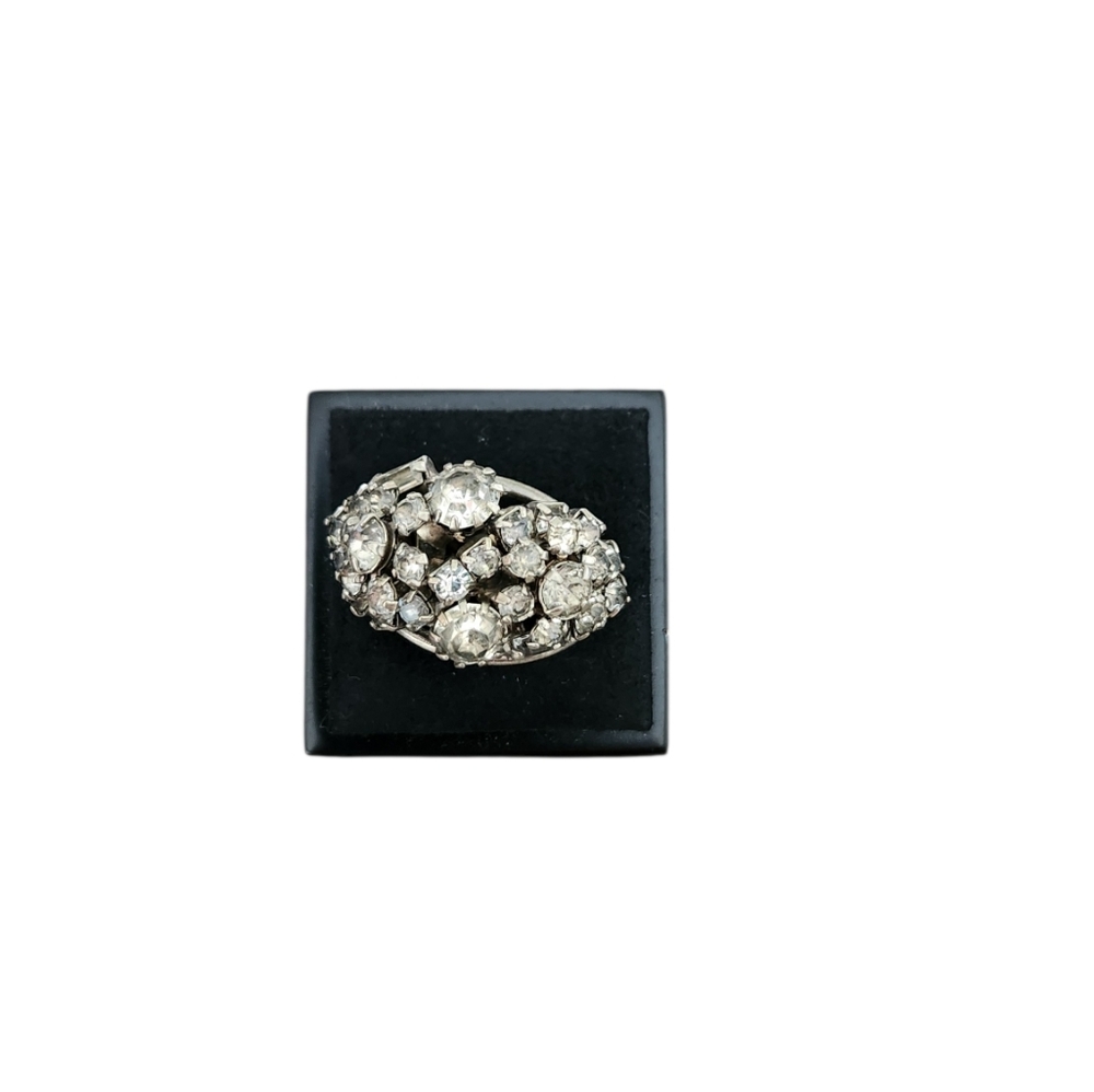Size 5.5 Silver-Tone Cluster Crystal Cocktail Ring - Sparkling Clear Stones
